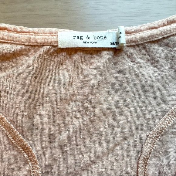RAG & BONE Lottie Slub Knit Linen Tee – Pale Pink Peach – Raw Hem – XS - Picture 13 of 15
